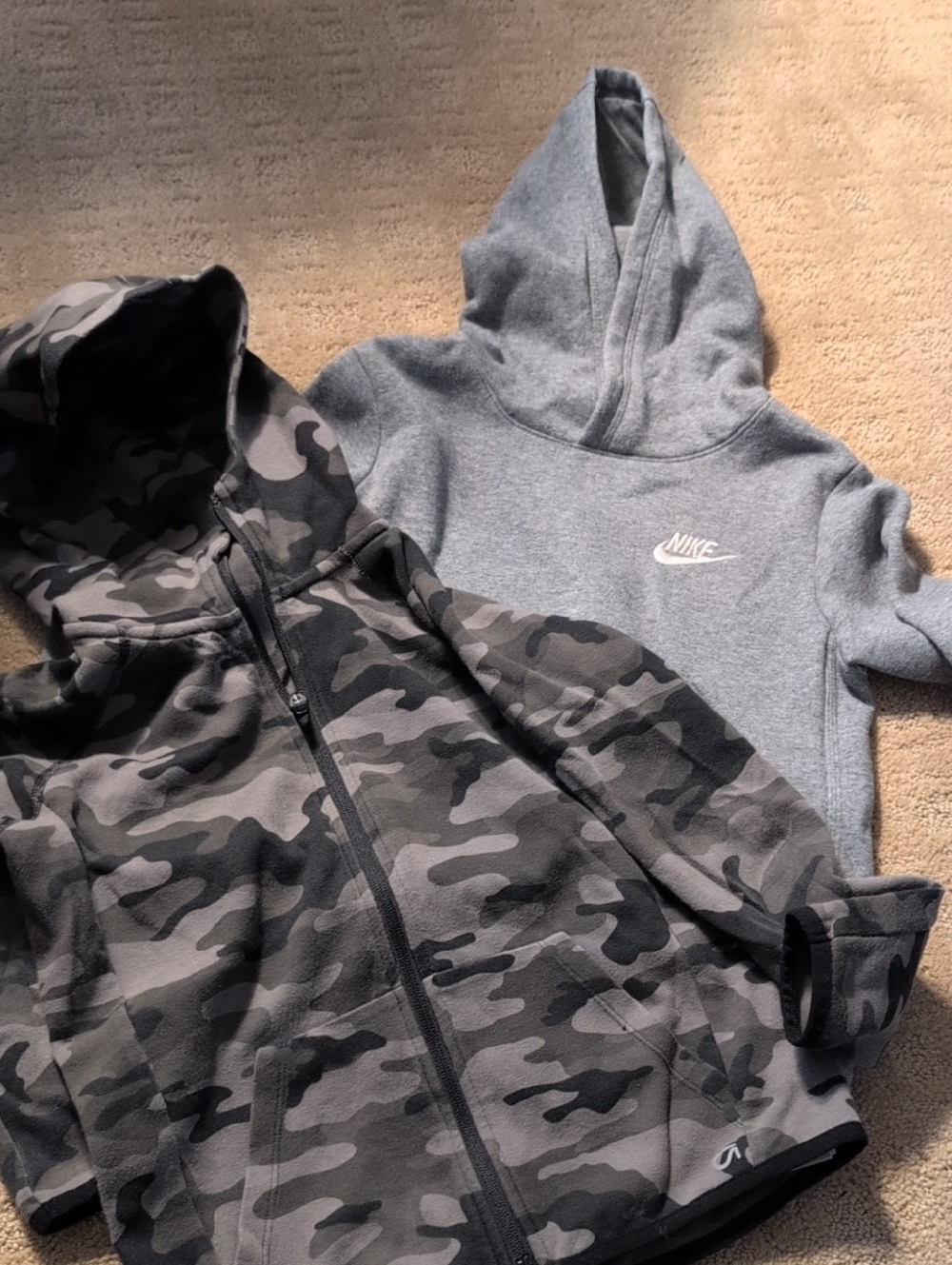 Nike Kids Gray Pullover Hoodie & Gap Kids Gray Camo Zip Hoodie
